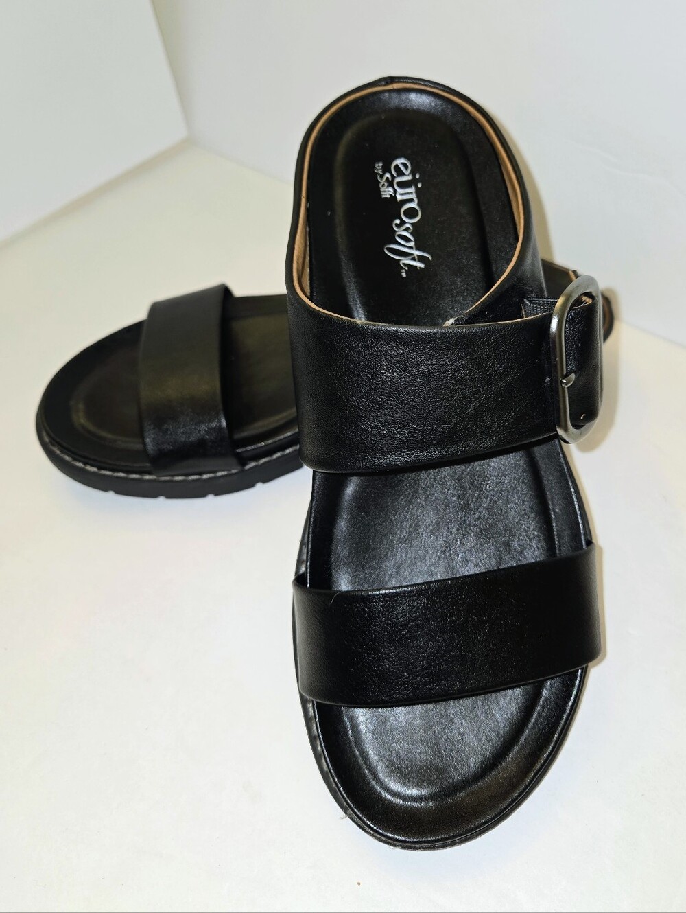 Eurosoft by Sofft Women's 6M Black Slide Sandals with Buckle